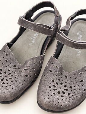 NAOT Pewter Leather Cutout Mary Jane Shoes EU 39
